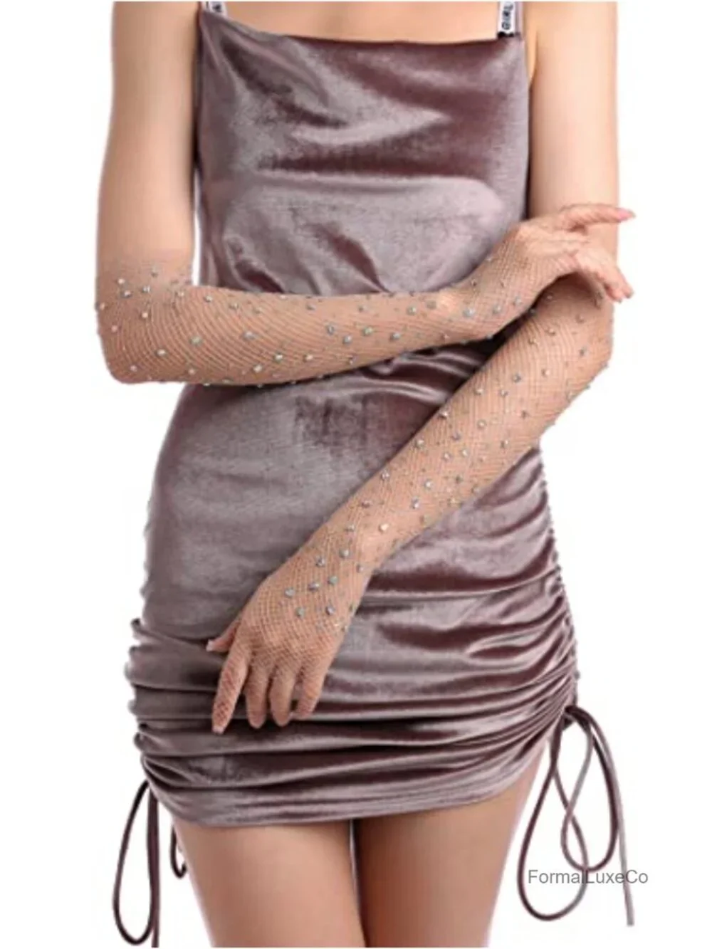 Rhinestone Fishnet Long Gloves Sparkly Glitter Fashion Opera Gloves